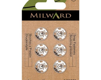 Paquete de 6 cierres a presión de 13 mm para coser en níquel, artículos de mercería Milward Green