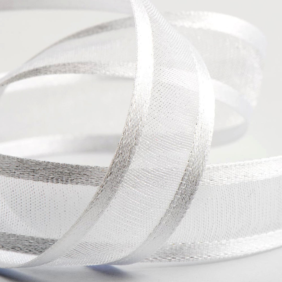 Shop Exclusive White/Silver 1 1/2 inch x 25 Yards Sheer Ribbon