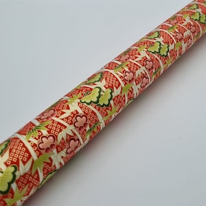 Yusenshi giapponese - Carta origami Washi/Chiyogami - Bambù foderato oro e fiori su rosso
