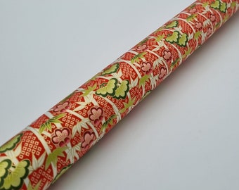 Yusenshi Japonês - Papel Origami Washi/Chiyogami - Bambu Forrado a Ouro e Flores em Vermelho