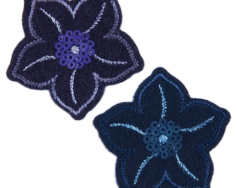 Sequin Flower Applique Patch, Navy Blue Iron-On Motif (Set of 2)