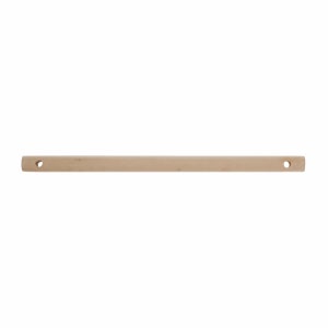 May include: A plain wooden dowel rod with two holes drilled through it. The rod is light brown in color.