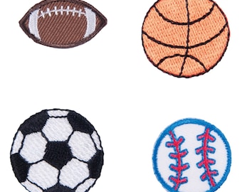 Sports Balls Iron On Patches, Embroidered Applique Set of 4