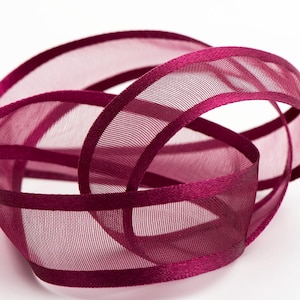 Ruban organza transparent bords satin rouge bordeaux - Longueurs coupées ou bobine complète
