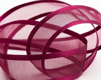 Burgundy Red Satin Edged Organza Sheer Ribbon - Cut Lengths or Full Reel