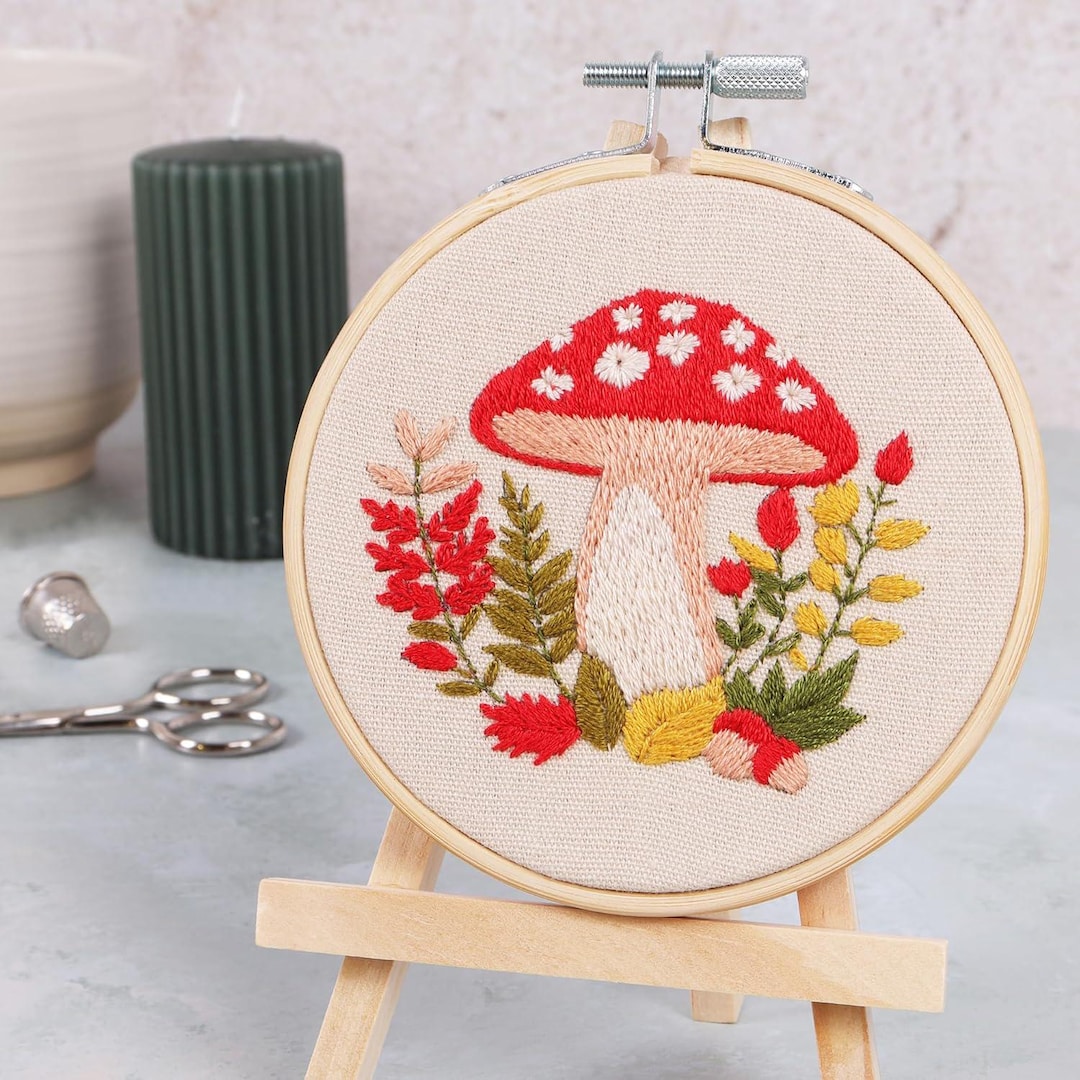 Embroidered Toadstools Mini Embroidery Hoop Kit Toadstool 4