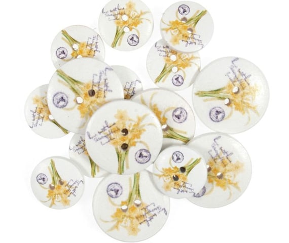 Flower Shaped Micro Mini Buttons Trimits Paper Craft Yellow