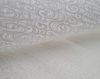 Japanese Tarasen Washi Rayon Tissue Sheet - White Textured Translucent Wrapping Paper - Swirl
