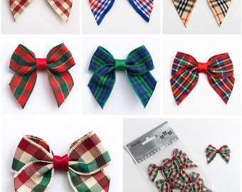 Tartan Bows - 4cm Pre Tied 15mm Ribbon 1, 6 or 12 Pack Wedding Xmas Cards Craft