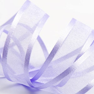 Cinta transparente de organza con bordes satinados color lila: longitudes cortadas o carrete completo