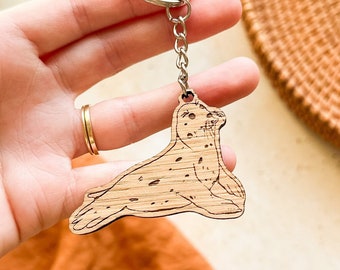 Seal Keyring, Scottish Wildlife, Scottish Seal Keyring, Wooden Keyring, Scottish Animals, Seal Lion Keyring,Scottish Gifts,Animal Lover Gift