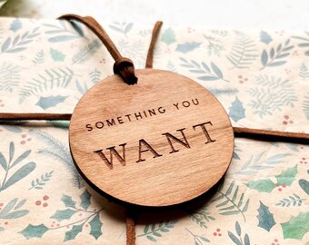 Etichette regalo di Natale in legno, Voglio, Bisogno, Indossa, Leggi, Condividi, Set da 5