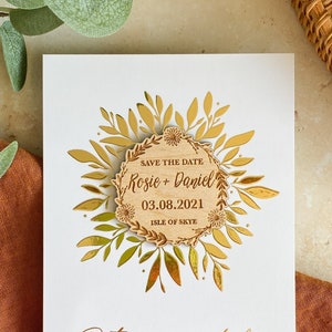 Save the Date Magnet Floral Wreath, Wooden Save The Date, Rustic Save The Date, Minimal Botanical Daisy Save The Date, Modern Save The Date