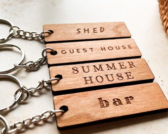 Personalised Wooden Keyring: Engraved Oak, Cherry, or Birch