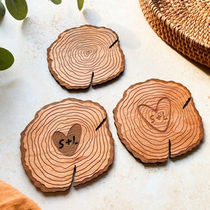 Personalised Log Slice Coaster, Wooden Log Coaster, Fathers Day Gift, 5 Year Wedding Gift, Housewarming Gift, Personalised Wooden Coaster