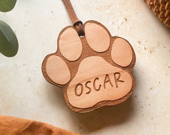 Personalised Paw Print Christmas Bauble: Cherry Veneer Pet Ornament