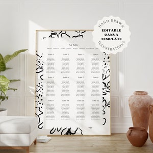 Wedding Seating Chart Template, Seating Plan, Seating Chart Sign, Wedding Table Plan, Modern Minimalist, Hand Drawn Seating Chart, FLB02