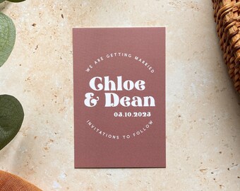 70s Style Mini Save the Date Cards: Retro Wedding