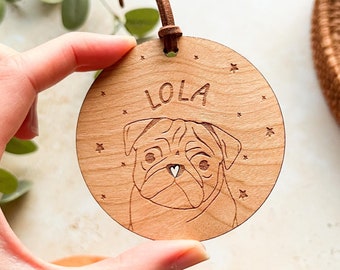 Pug Christmas Bauble, Pug Christmas Decoration, Pug Personalised Bauble, Pug Gift, Pug Ornament