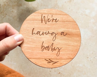 We're Having a Baby Announcement Disc, Pregnancy Announcement Prop, Baby Photo Prop Announcement, Pregnant Announcement Wooden Disc