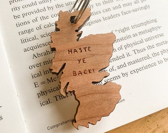 Chaveiro com mapa da Escócia "Haste Ye Back": Lembrança escocesa