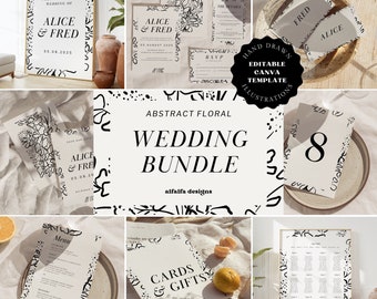 Pacchetto di cancelleria floreale minimalista per matrimoni: design disegnato a mano (download digitale)