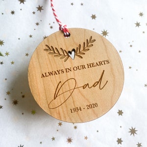 Heart Memorial Ornament, Personalised Bauble, In Memory Christmas Bauble, Memorial Ornaments, Personalised Christmas Bauble, Wooden Bauble