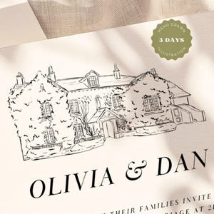 Wedding Venue Illustration, Custom Drawing from Photo, Hand Drawn Venue Sketch, Wedding Venue Drawing, Wedding Drawing, 1st Anniversary Gift