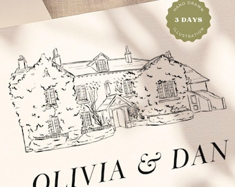 Hand Drawn Wedding Venue Illustration, Custom Anniversary Gift (Digital Download)