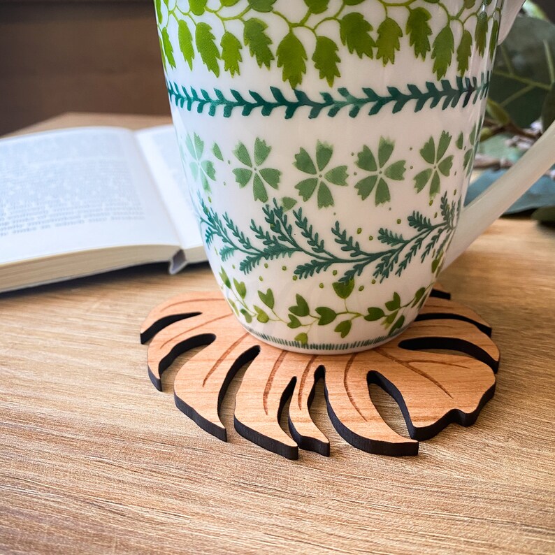 Monstera Leaf Coasters, Wooden Coasters, Drink Coasters, Mothers Day Gift, Valentines Gift For Her, Rustic Home Decor, Wood Coasters image 7