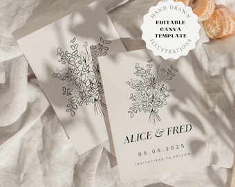 Floral Save the Date Template: Hand Drawn Wedding Invite (Digital)