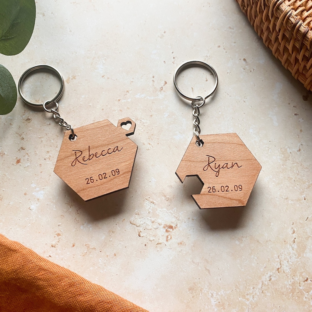 Couple Heart Keychain Set - Matching His & Hers Puzzle Keyrings, Romantic Anniversary Or New Home Gift