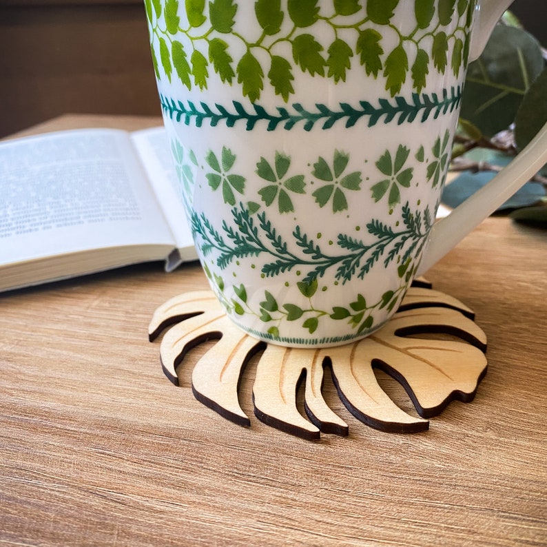 Monstera Leaf Coasters, Wooden Coasters, Drink Coasters, Mothers Day Gift, Valentines Gift For Her, Rustic Home Decor, Wood Coasters image 8