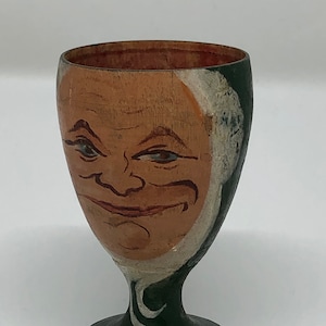 Antique hand painted wooden egg cup