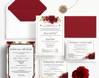 Indian Wedding Invitations | Red Floral | Romantic | Digital | Print | DIY | Indian Wedding Invitation