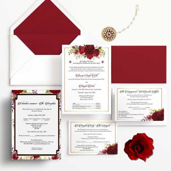 Indian Wedding Invitations | Red Floral | Romantic | Digital | Print | DIY | Indian Wedding Invitation