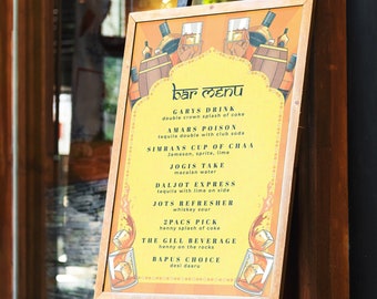 Welcome Sign | Digital File | Customize | Sangeet, Mayian, Mehndi, Jago, Drink Menu | Bar Menu | Cocktail Menu