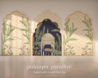 Indian Wedding Backdrop | Elegant Archway, Peacock Design (Digital Print)