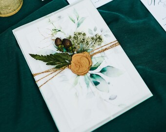 Wedding Invitations | Foliage | Vellum Jacket | Greenery | Emerald Green | Design Deposit