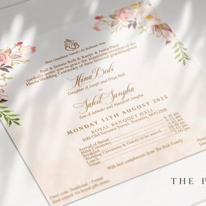 Bloemen bruiloft uitnodiging | Doe-het-zelf | Indiase trouwkaart | Sangeet-inzetstuk | Maiyan-invoeging | BLUSH-SUITE