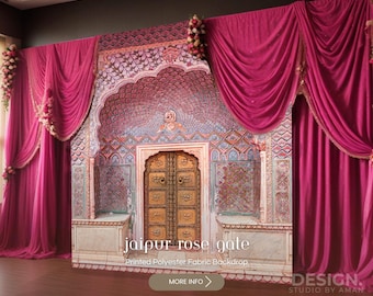 Indian Wedding Backdrop | Jaipur Rose Gate, Customizable Size (Printable)