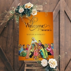 Welcome Sign | Sangeet | Maiyan Sign | Jago Sign | Punjabi Sign | Personalized | Vintage Wedding
