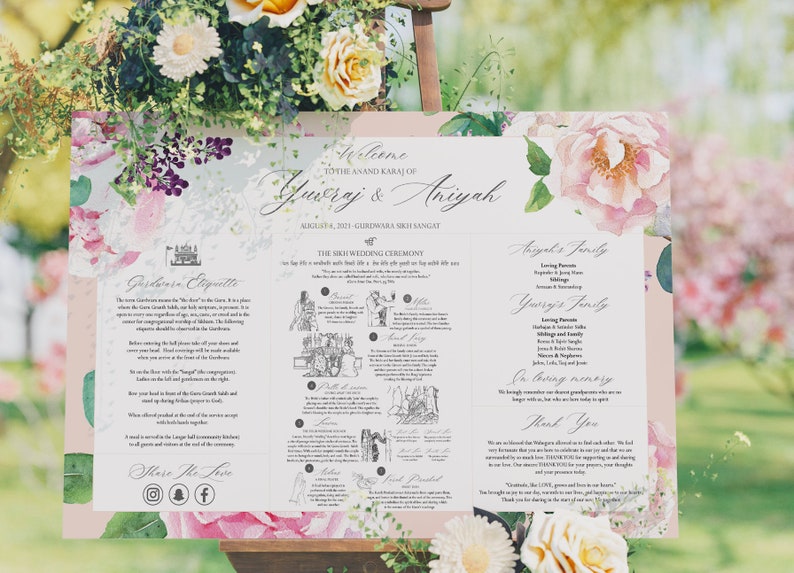 HIndu Wedding Program Welcome Board Sikh Welcome Sign Sikh Wedding Sign Sikh Wedding Program Sangeet Sign Maiyan Sign