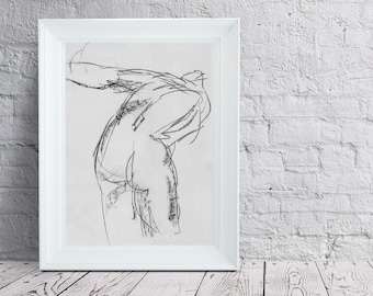 Female Figure Drawing Digital Download Art Print // Minimalist Wall Art // Charcoal Drawing // Modern Art // Wall Decor // Gesture Drawing