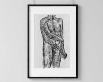 Male Figure Drawing Digital Download Art Print // Minimalist Wall Art // Charcoal Drawing // Modern Art // Wall Decor // Gesture Drawing