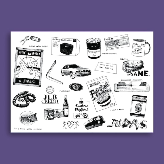 Peep Show References Print - Funny Poster UK Comedy Wall Art Print - Landscape Matte Art Print - A4 A3 A2 Prints Available