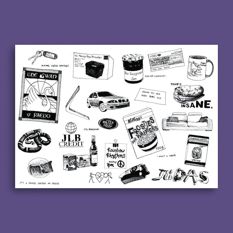 Peep Show References Print - Funny Poster UK Comedy Wall Art Print - Landscape Matte Art Print - A4 A3 A2 Prints Available image 1