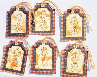 6 pack of Gingerbread Christmas gift tags