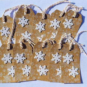 10 pack of hand stamped snowflake gift tags