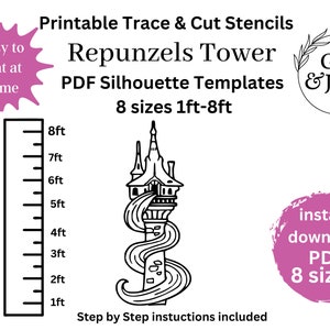 1ft to 8ft Princess tower silhouette templates bundle, woodworking pattern ,pdf printable digital stencil set , princess party yard art